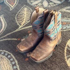Ariat Brown and Teal Patterned Boots Square toe